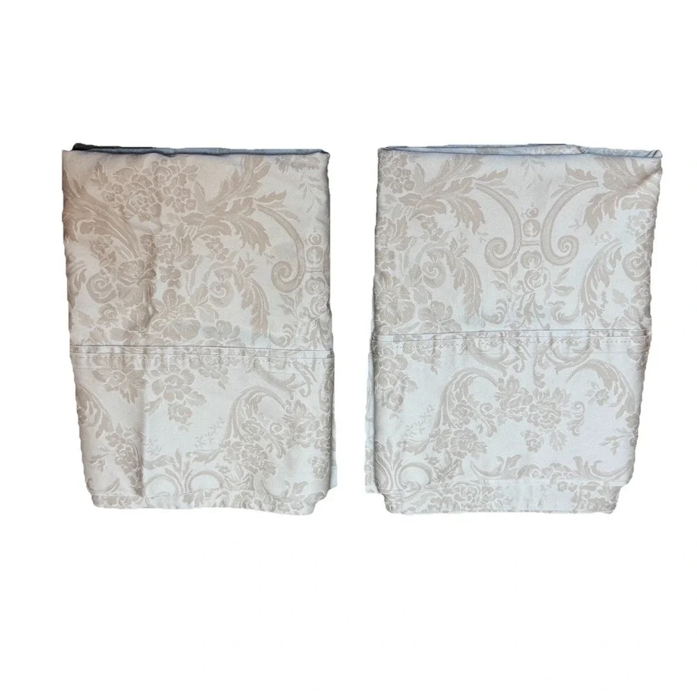 Ralph Lauren King Pillowcase Set 2 Cream Beige Damask Floral Cotton Italy Made